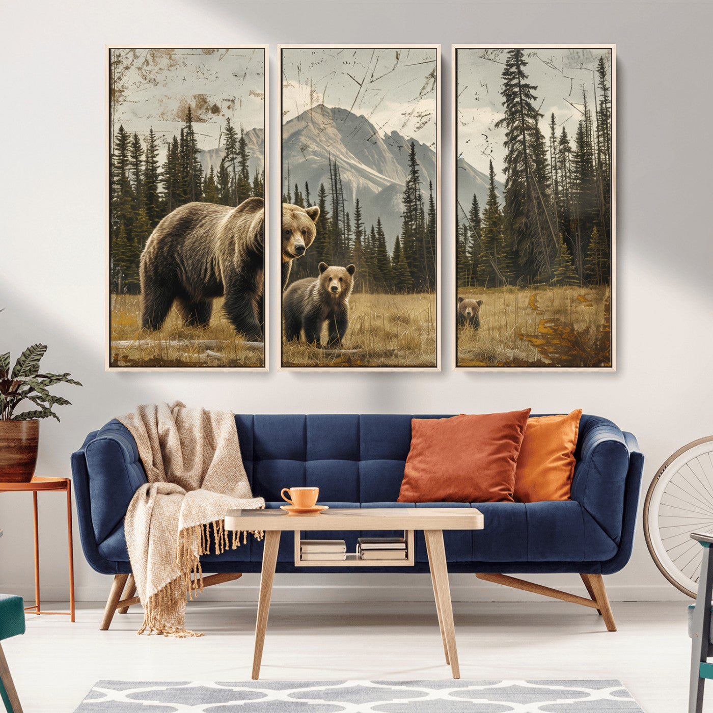 MGV-FC-48X32-3P - Rustic Grizzly 399 Bear Family Wall Art Canvas Print