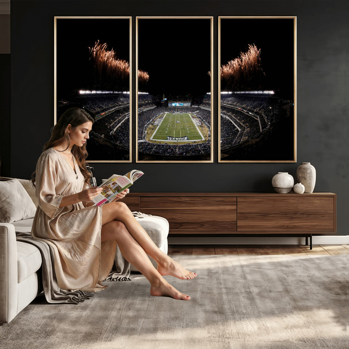 89680-MGV-CV-36X24 - Eagles Field Stadium Wall Art, Philadelphia Eagles Football, Framed and Ready to Hang