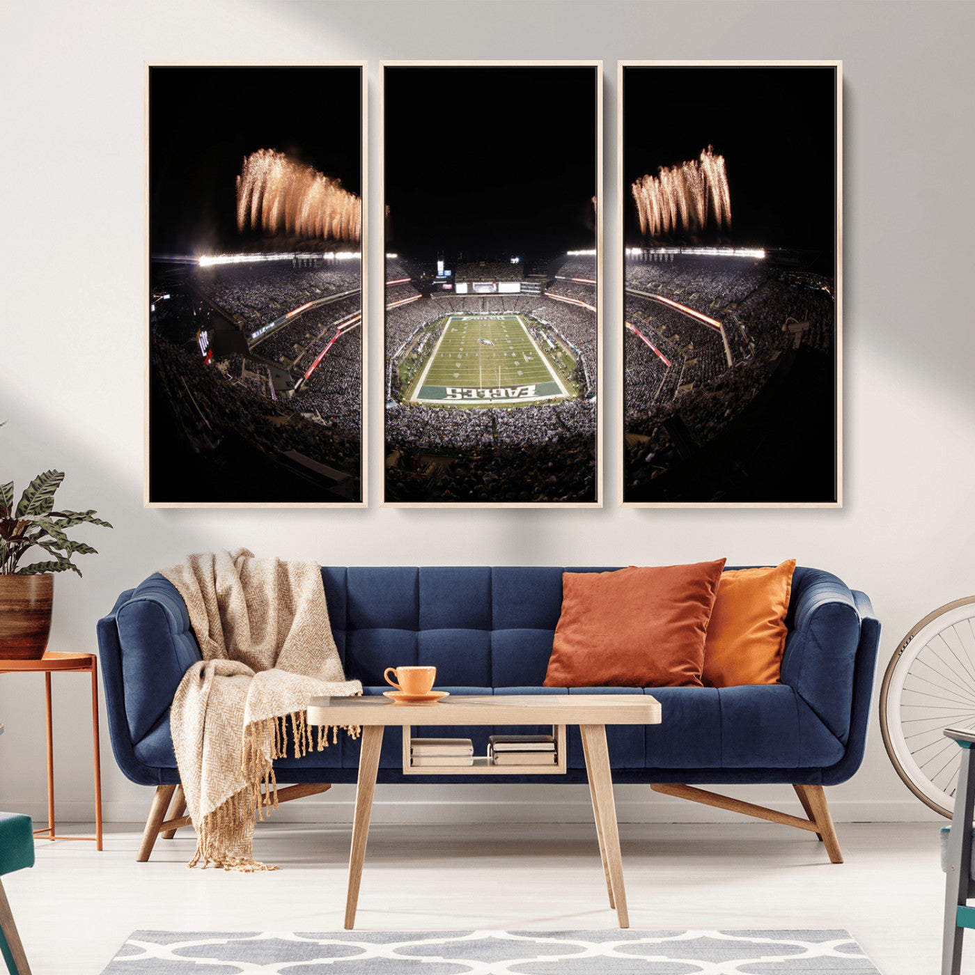 48893-MGV-CV-36X24-Eagles Field Stadium Wall Art - Lincoln Financial Field Fireworks Game Triple Canvas Wall Art -