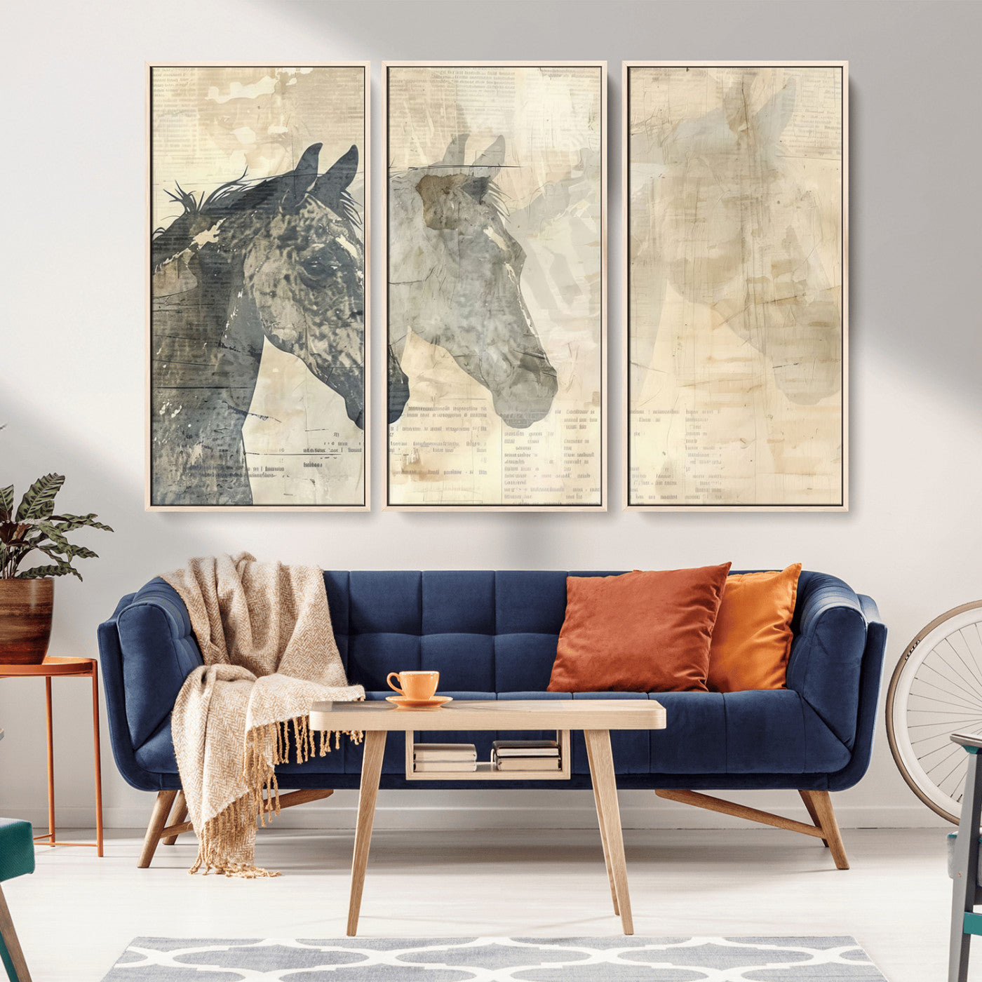 MGV-FC-48X32-3P - Abstract Horse Canvas Print | Modern Farmhouse Wall Art | Ready to Hang Framed