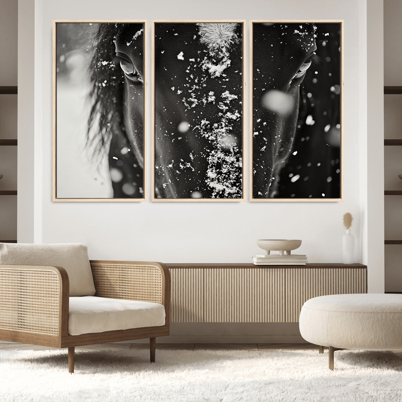 73281-MGV-FC-48X32-3P_Natural-Winter Horse Snow Wall Art Canvas Print