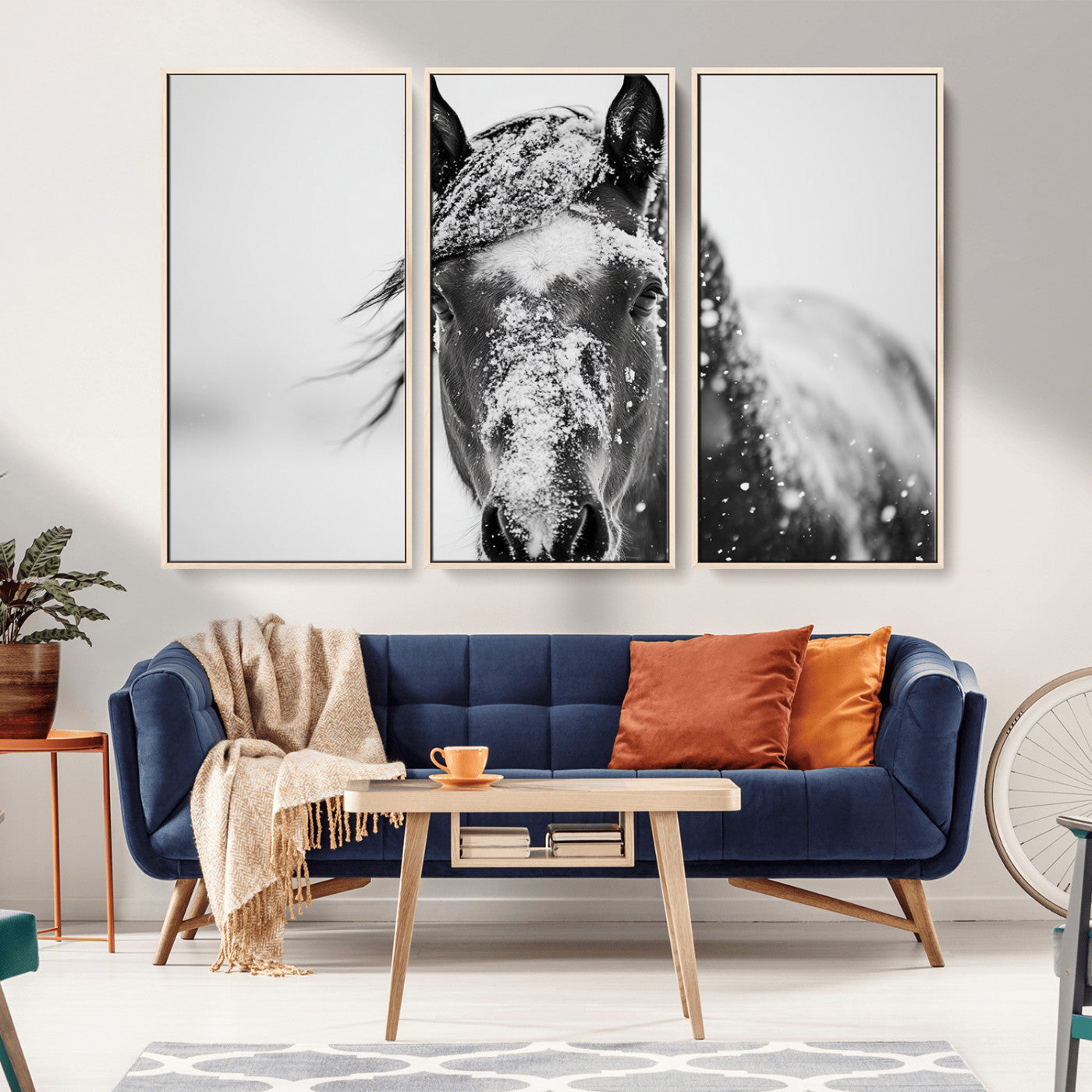 MGV-FC-48X32-3P - Western Wall Art | Black and White Winter Horse Wall Art | Ready to Hang and Framed | Farmhouse and