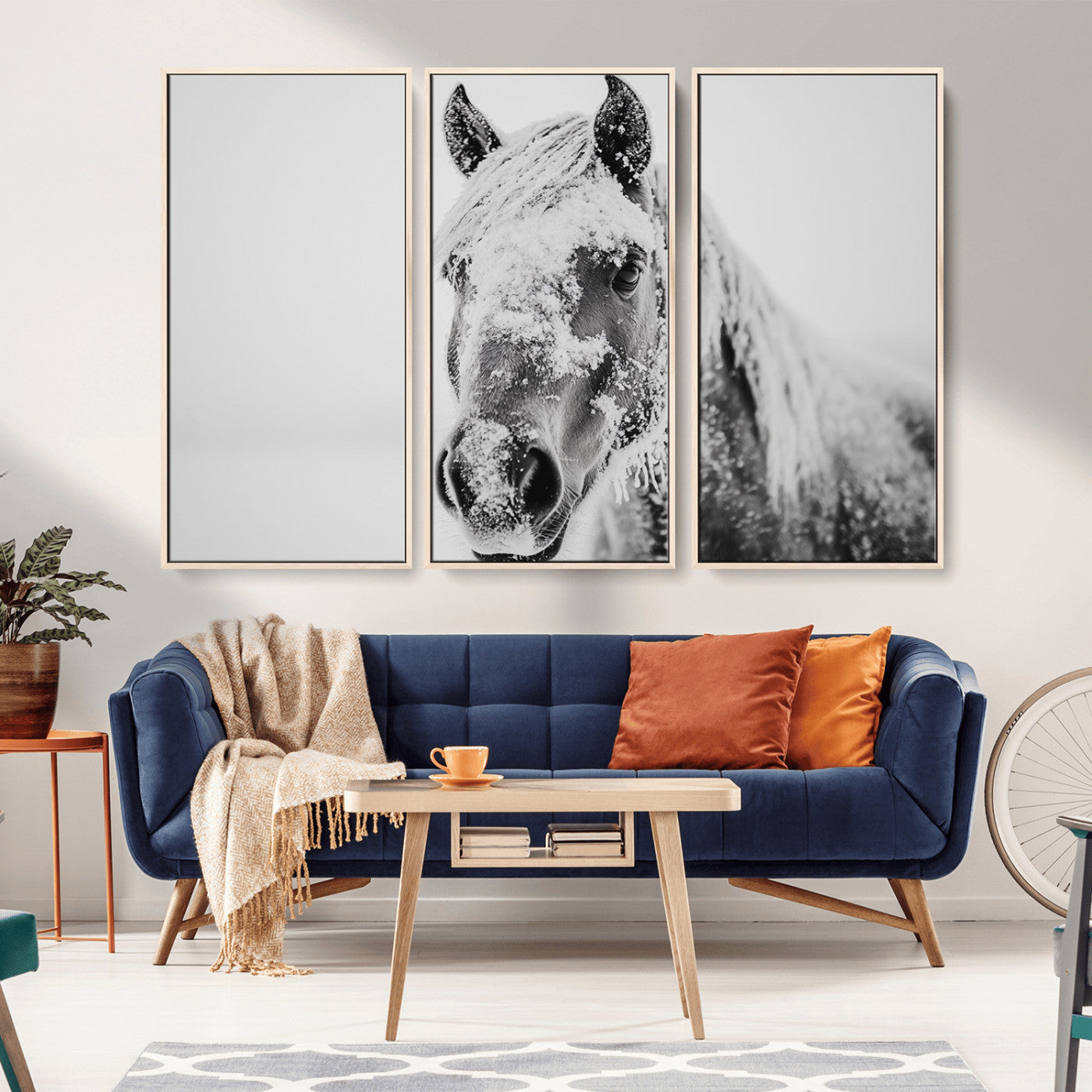 MGV-FC-48X32-3P - White Horse Wall Art | Ready to Hang and Framed | Winter Horse Wall Art Print for Farmhouse and