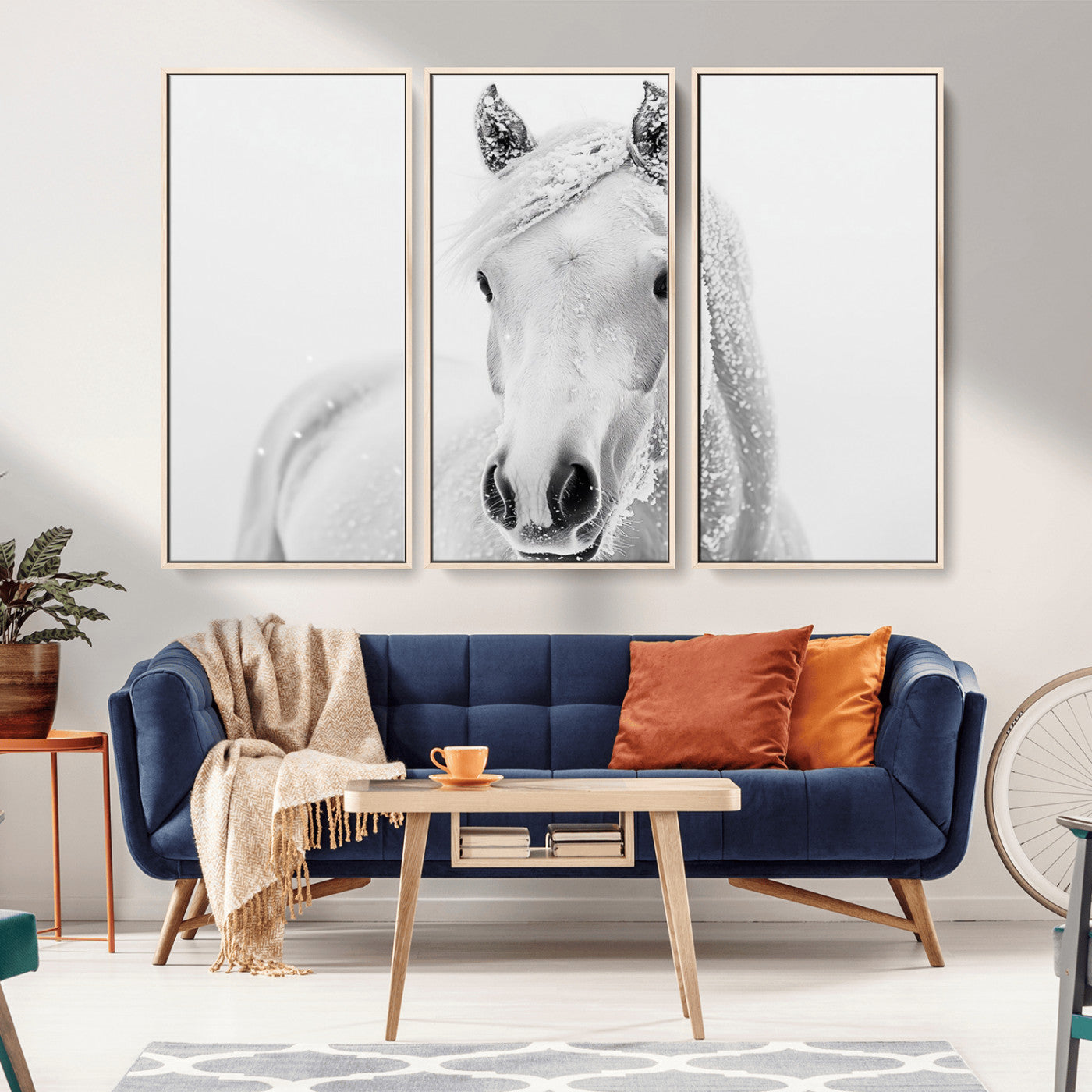 MGV-FC-48X32-3P - Majestic White Horse Wall Art | Ready to Hang and Framed | Farmhouse Wall Decor for Living Room