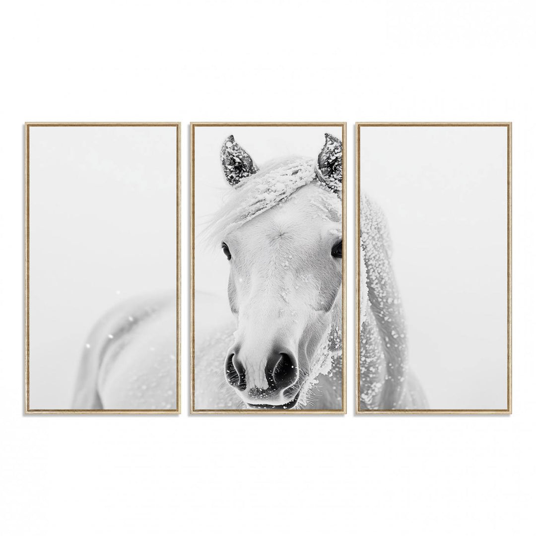 The dining room features the Majestic White Horse Wall Art, adding to its rustic charm.