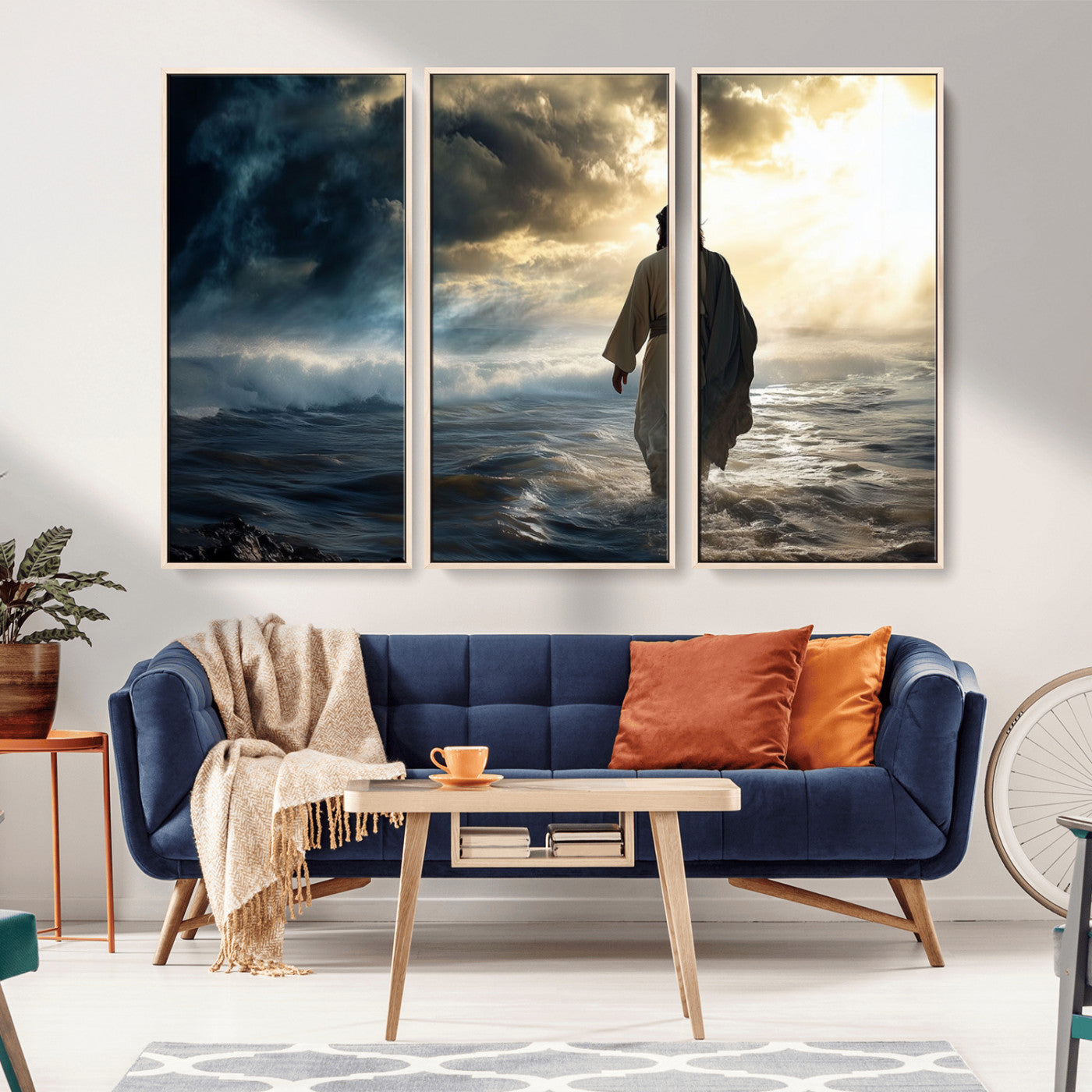 MGV-FC-48X32-3P - Jesus Walking on Water Wall Art | Canvas Print | Ready to Hang | Christian Home Decor | Spiritual