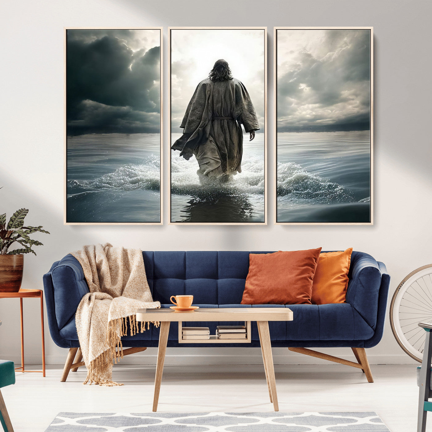 MGV-FC-48X32-3P - Jesus Walking on Water Wall Art | Canvas Print | Ready to Hang | Christian Home Decor | Spiritual