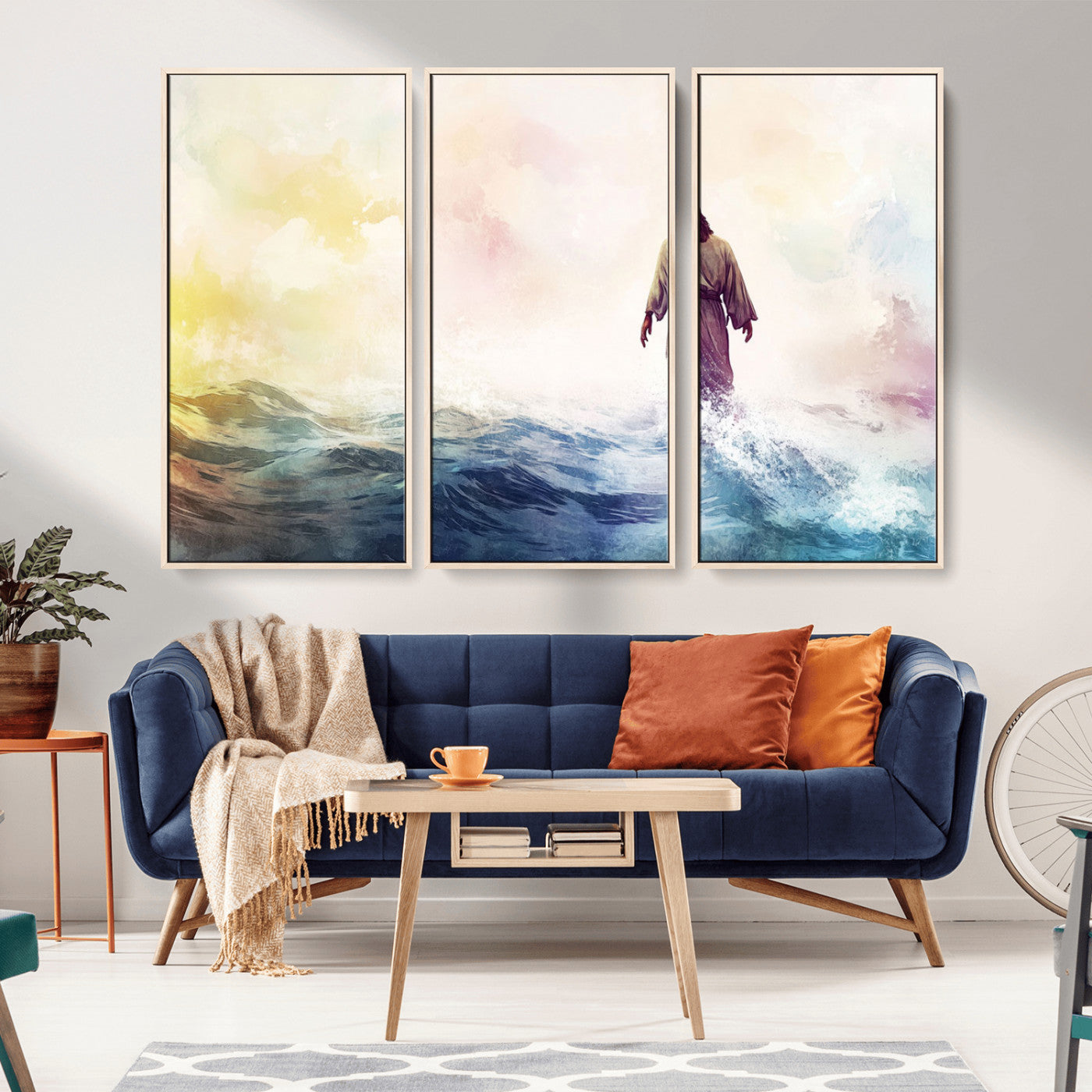 MGV-FC-48X32-3P - Watercolor Jesus Walking on Water Canvas Print, Christian Wall Art, Jesus Christ Walking