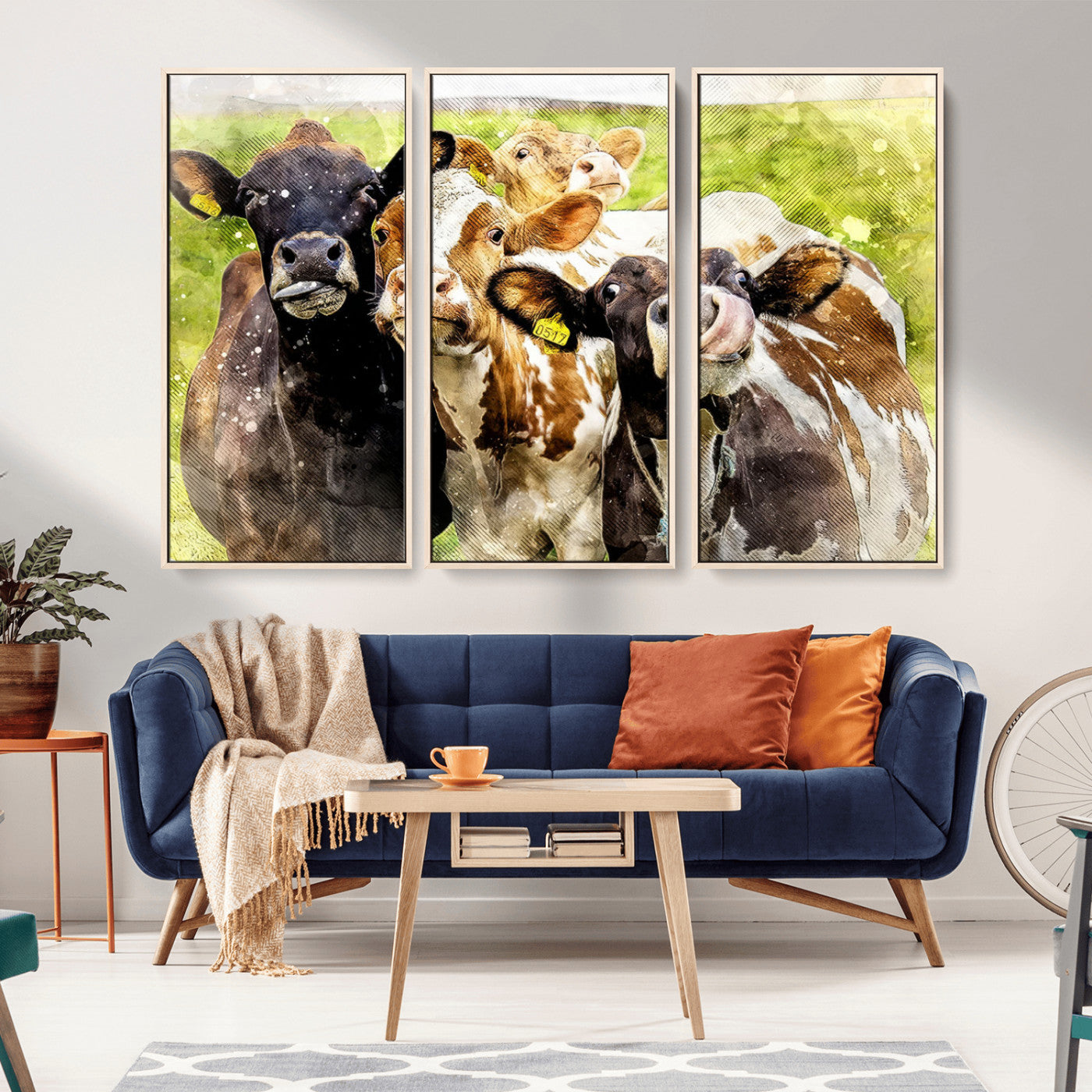 MGV-FC-48X32-3P - Curious Cows Farmhouse Wall Art | Ready to Hang and Framed Canvas Print | Rustic Farm Decor