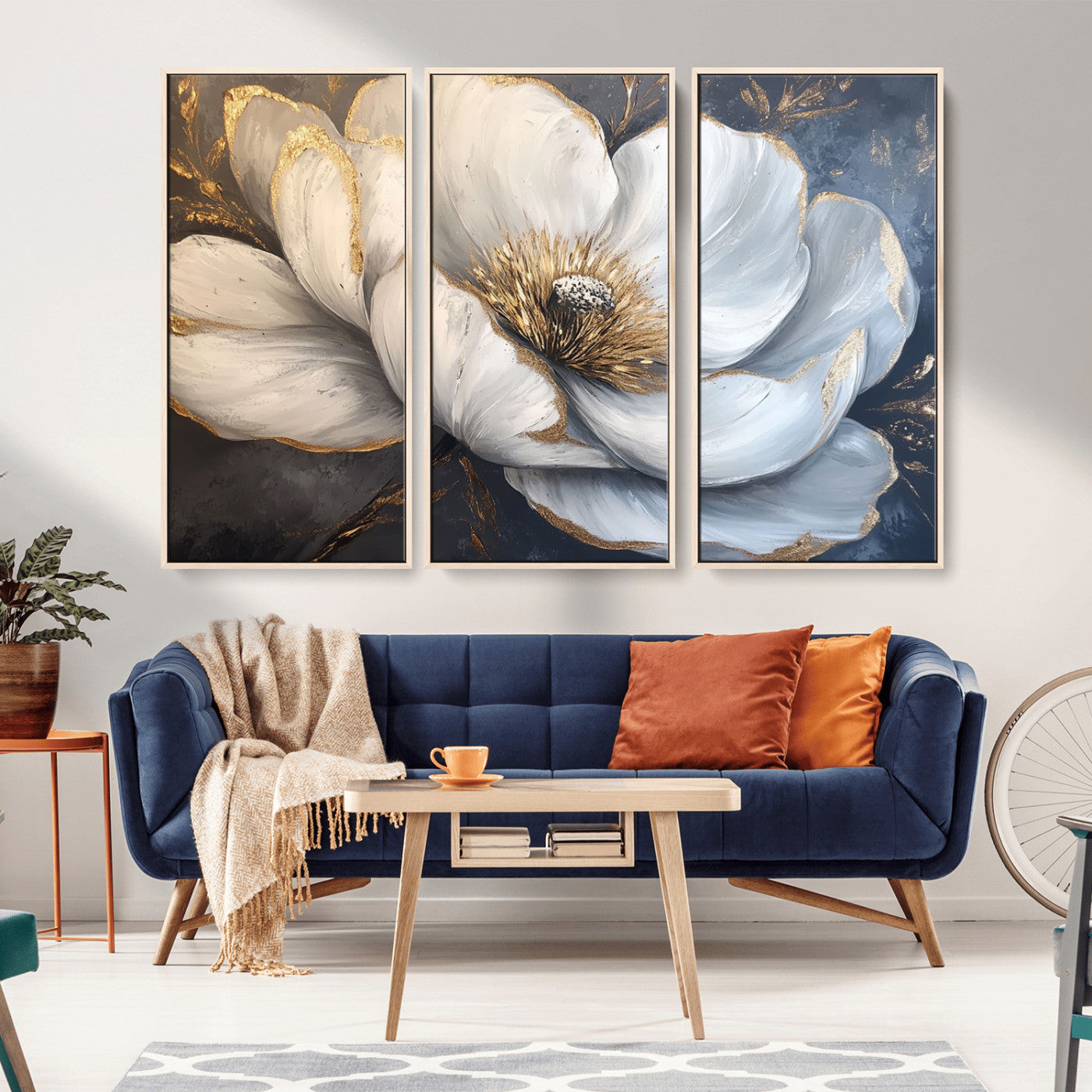 MGV-FC-48X32-3P - White Magnolia Flower Wall Art Canvas Print | Abstract Floral Wall Decor | Elegant Bloom Artwork |