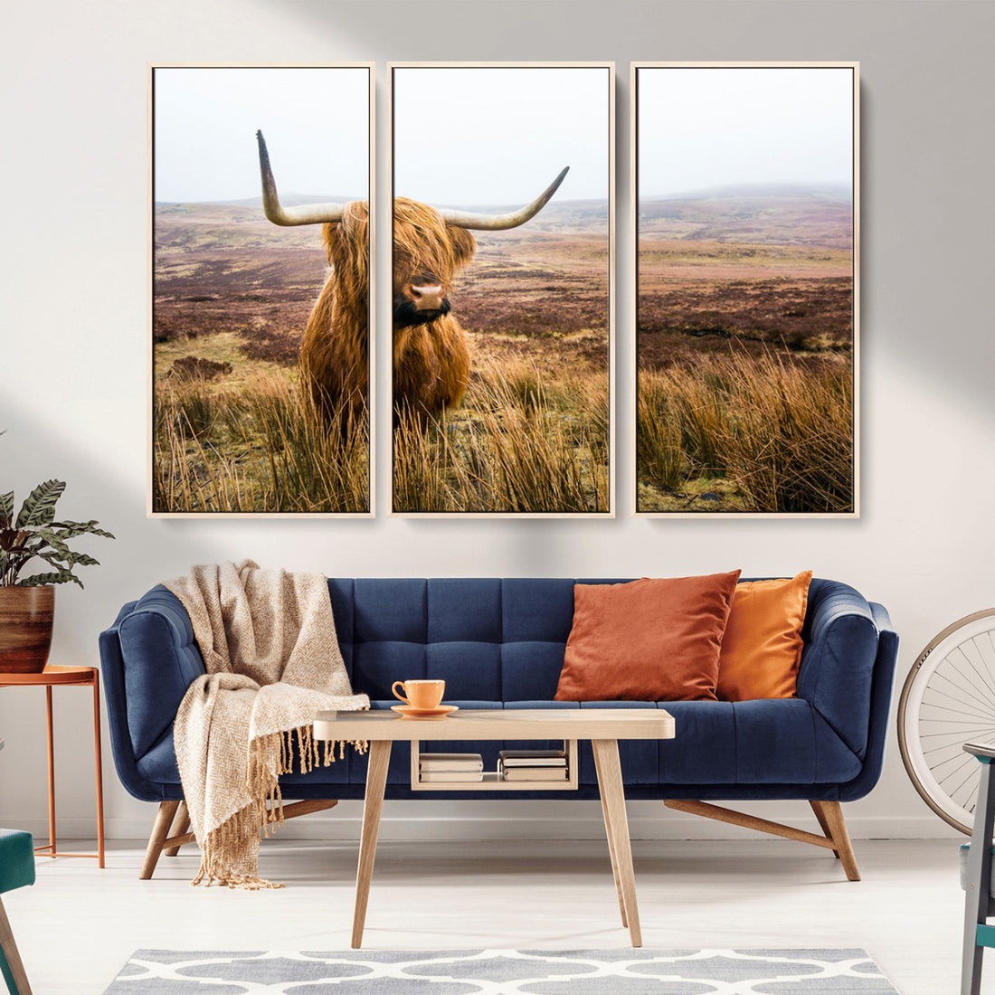 Scottish Highland Cow Canvas Wall Art, Rustic Farmhouse Decor
