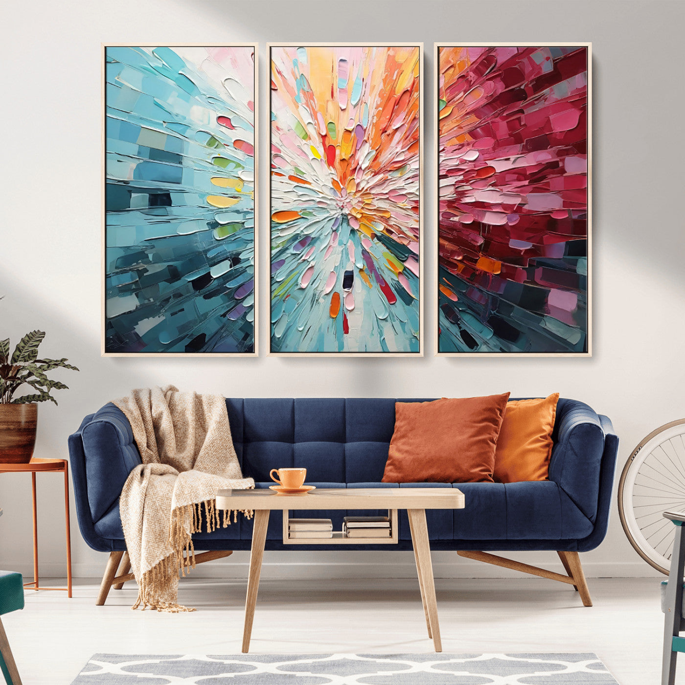 MGV-FC-48X32-3P - Radiant Bloom Abstract Floral Wall Art Canvas Print - Colorful Burst - Modern Living Room Decor -