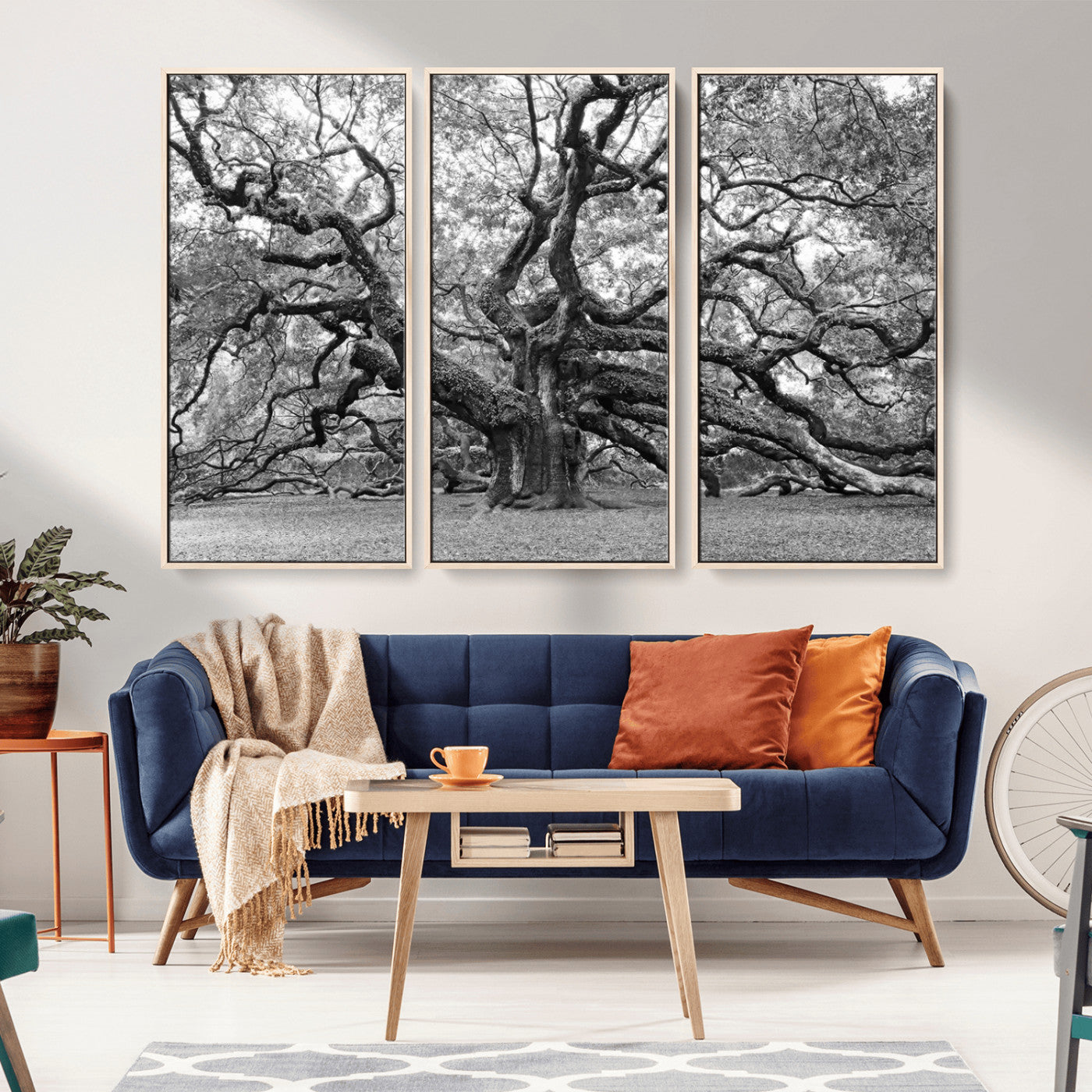 MGV-FC-48X32-3P - Black White Angel Oak Tree Wall Art - Timeless Nature-Inspired Canvas for Rustic, Modern, or
