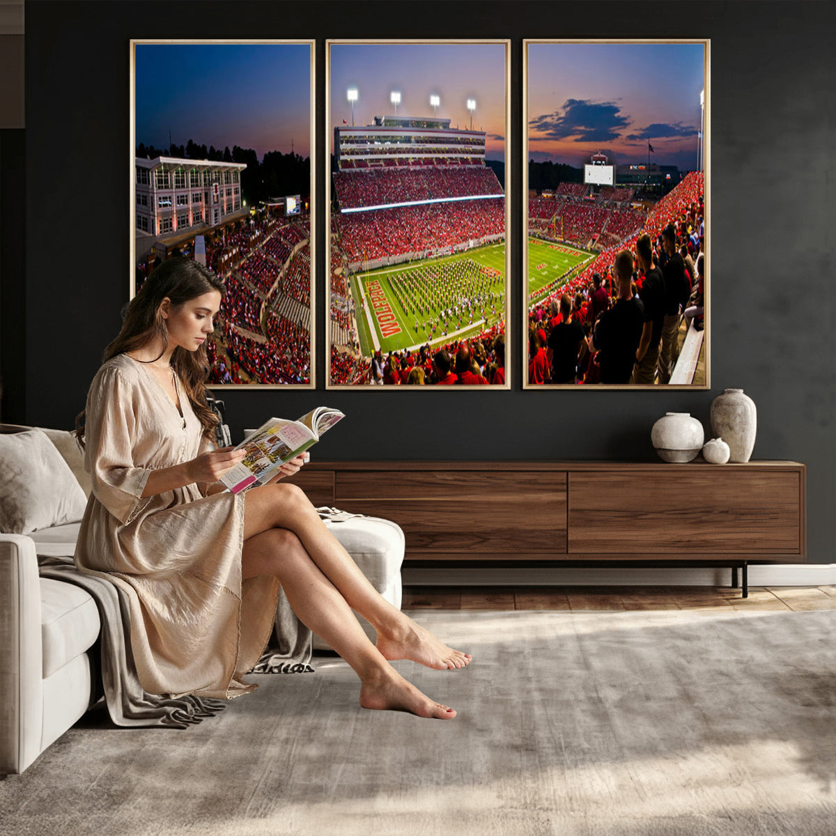87655-MGV-CV-36X24 - NC State Wolfpack Football Team Print - Raleigh Carter-Finley Stadium Wall Art Canvas Print