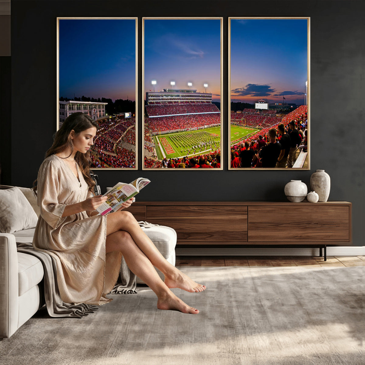 33313-MGV-CV-36X24 - NC State Wolfpack Football Team Print - Raleigh Carter-Finley Stadium Wall Art Canvas Print