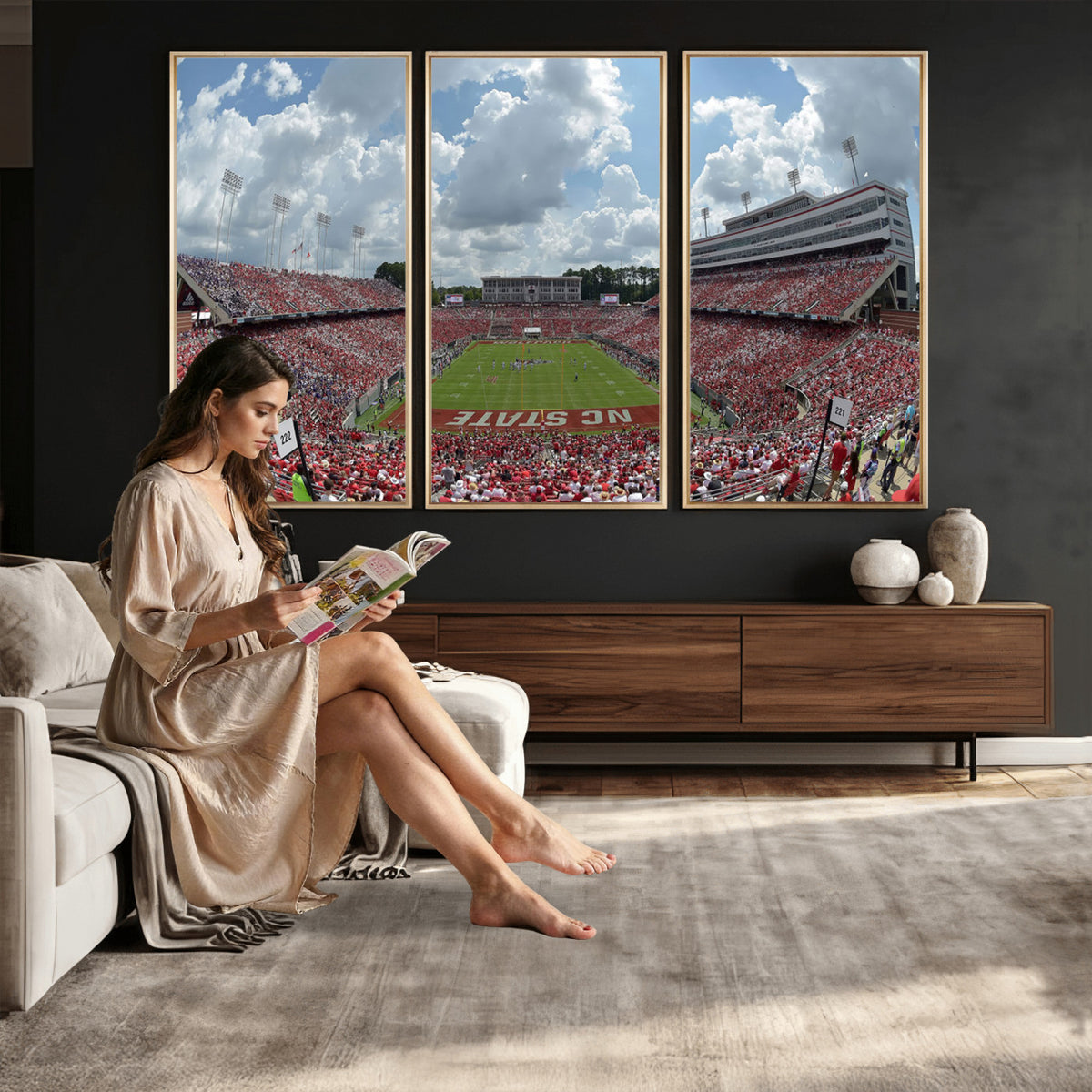 30640-MGV-CV-36X24 - NC State Wolfpack Football Team Print Canvas- Raleigh Carter-Finley Stadium Wall Art Canvas Print