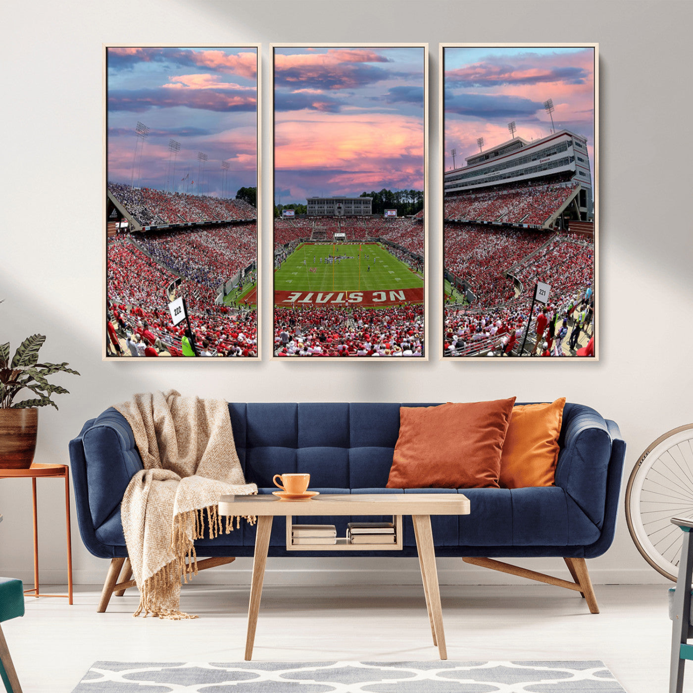 MGV-FC-48X32-3P - Carter-Finley Stadium Art Sunset Game Triple Canvas Wall Art - NC State Wolfpack Football Match