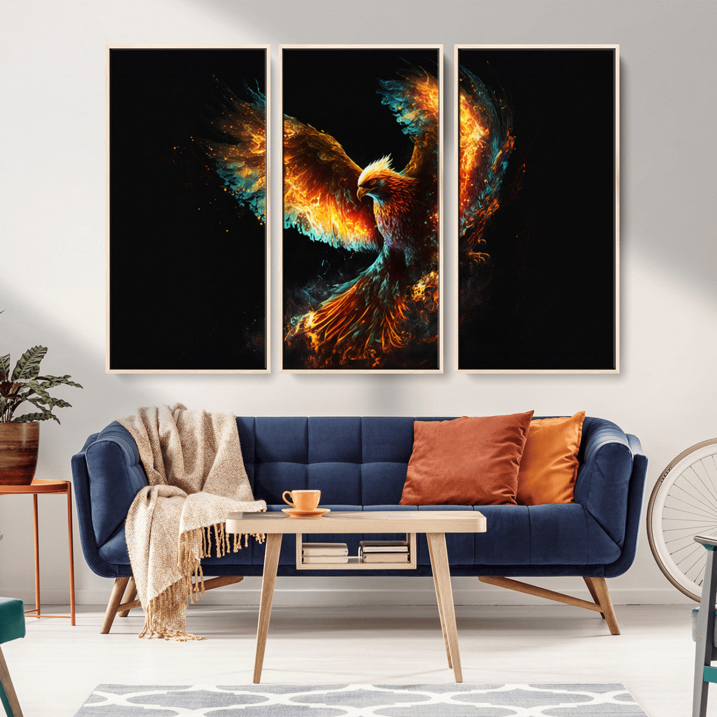 MGV-FC-48X32-3P - Fiery Phoenix Canvas Print | Ready to Hang Wall Art | Bold Fantasy Decor for Living Room | Majestic