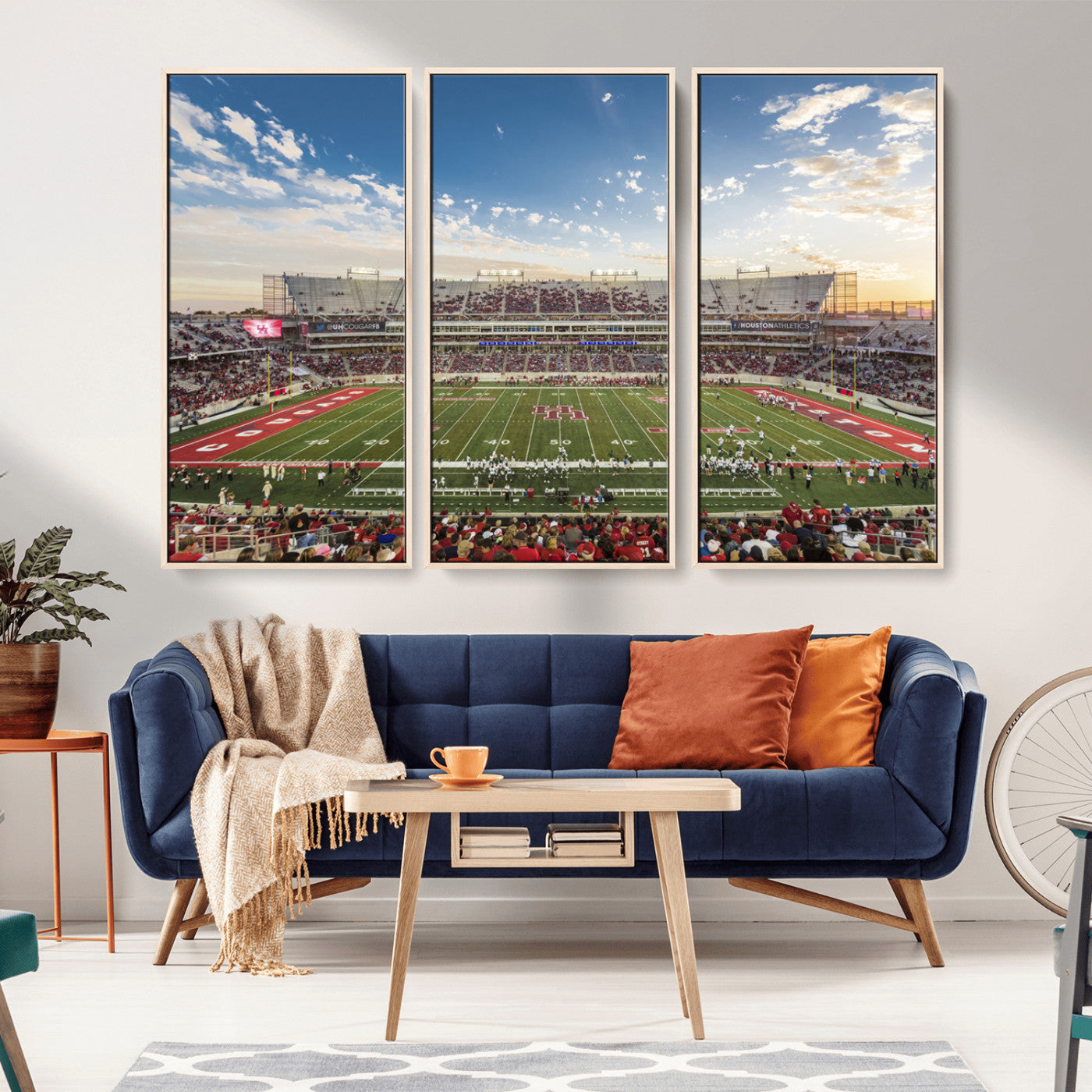 MGV-FC-48X32-3P - Framed Houston Cougars Football Team Print - Houston TDECU Stadium Wall Art Canvas Print