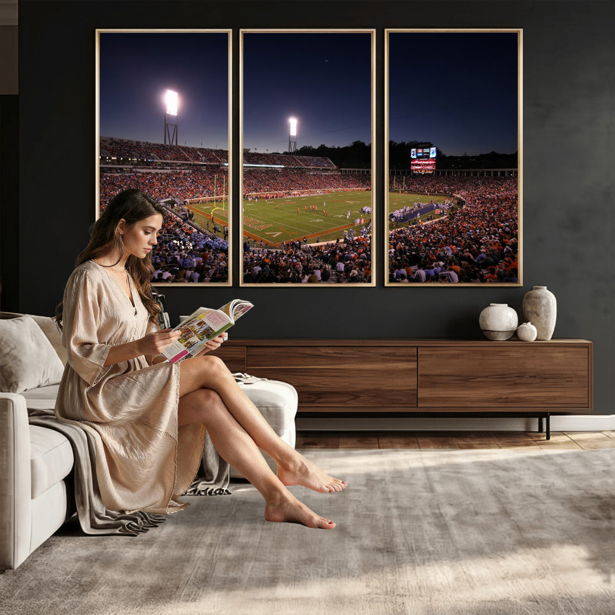69378-MGV-CV-36X24 - Virginia Cavaliers Football Team Print - Charlottesville Scott Stadium Canvas Print Wall Art