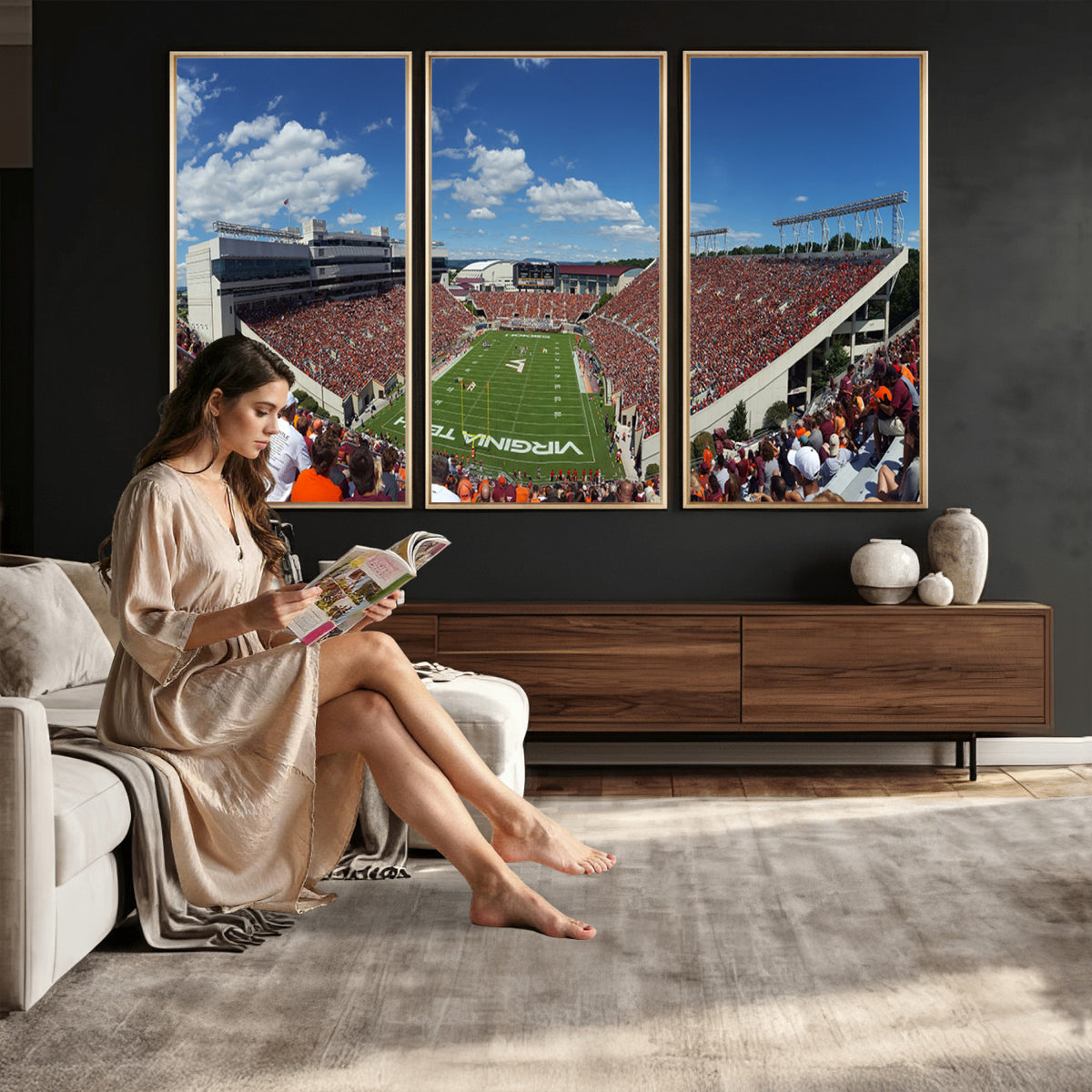 87769-MGV-CV-36X24 - Virginia Tech Hokies Football Team Print - Blacksburg Lane Stadium Wall Art Canvas Print