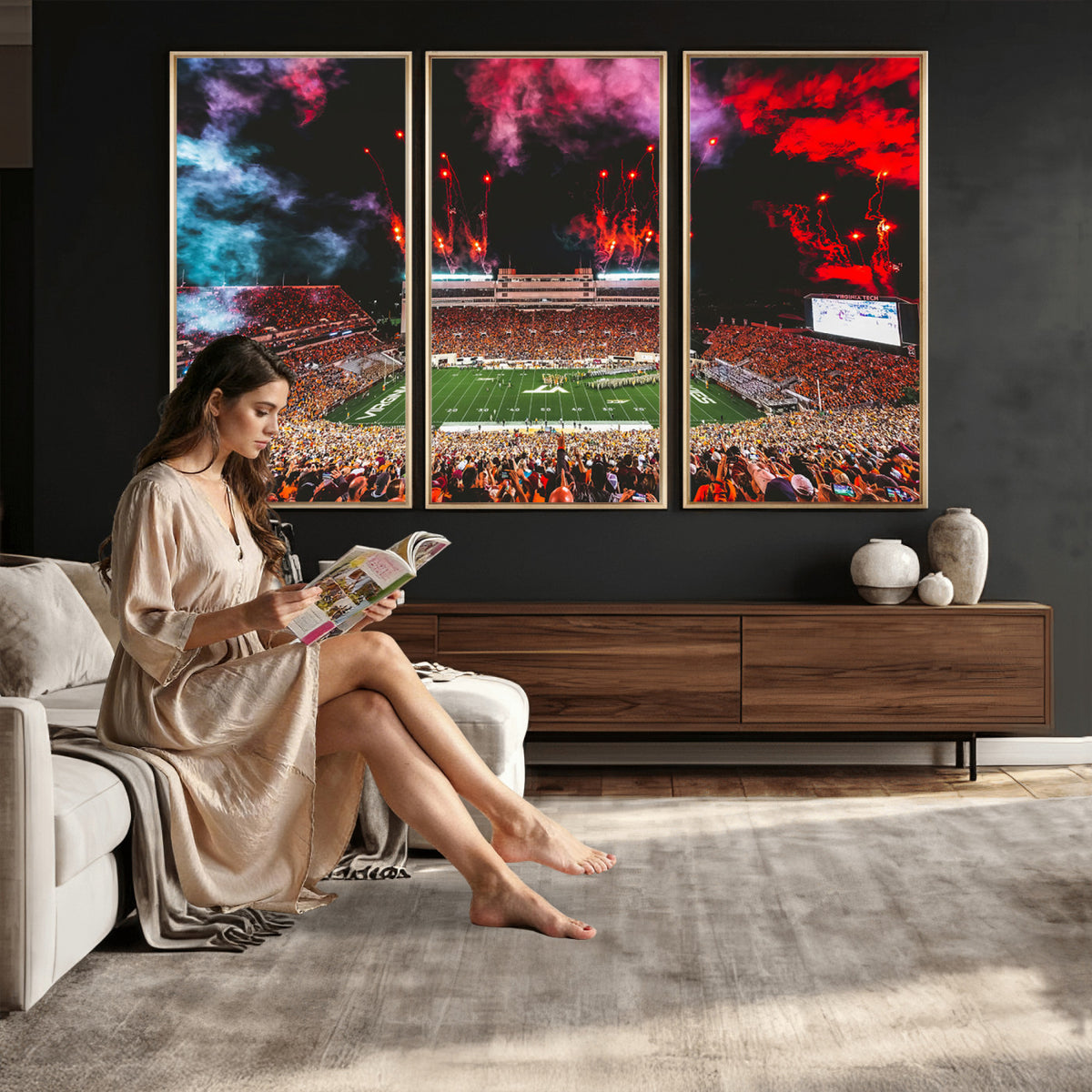 65761-MGV-CV-36X24 - Virginia Tech Hokies Football Team Print - Blacksburg Lane Stadium Wall Art Canvas Print