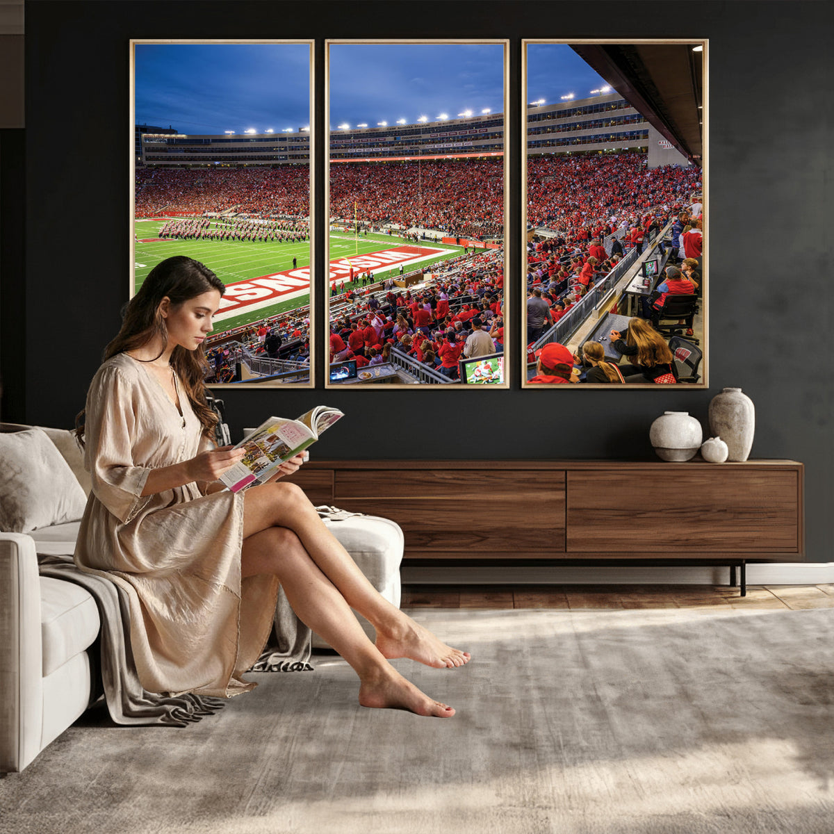 57601-MGV-CV-36X24 - Wisconsin Badgers Football Team Print - Madison Camp Randall Stadium Wall Art, Wisconsin Badgers