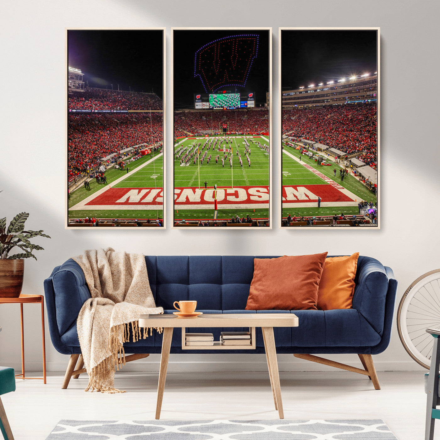 MGV-FC-48X32-3P - Wisconsin Badgers Football Team Print Canvas- Madison Camp Randall Stadium Wall Art Canvas Print