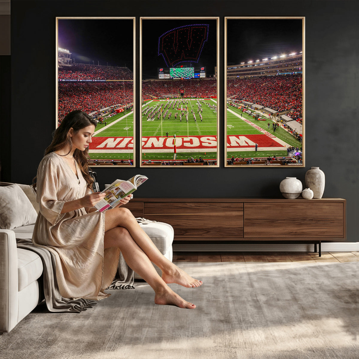 34125-MGV-CV-36X24 - Wisconsin Badgers Football Team Print Canvas- Madison Camp Randall Stadium Wall Art Canvas Print