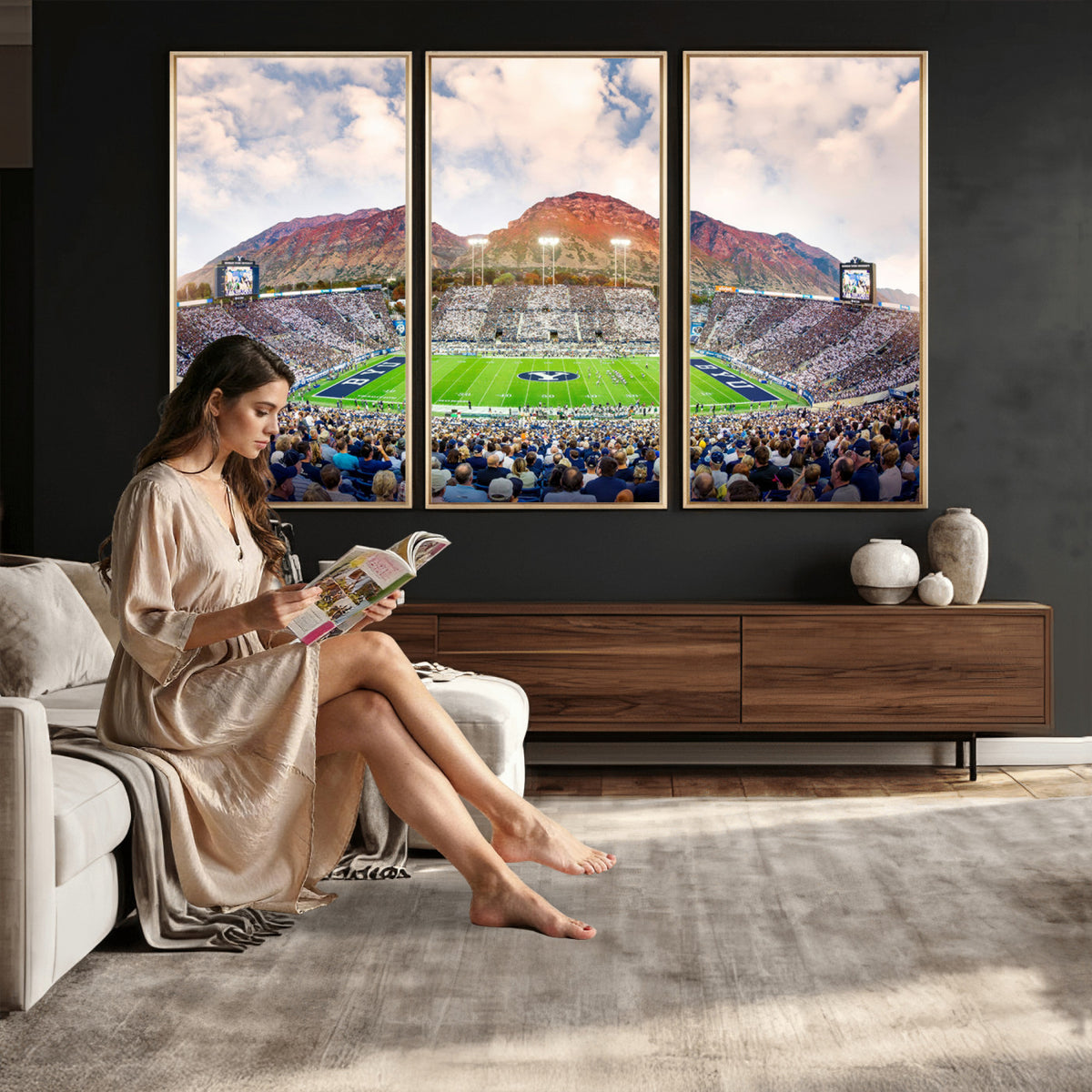 85734-MGV-CV-36X24 - Brigham Young University Cougars Football Team Print - Provo LaVell Edwards Stadium Wall Art Canvas