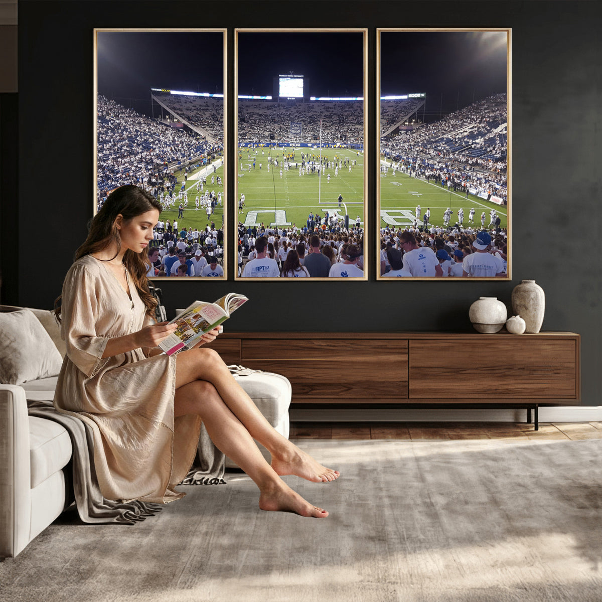 65036-MGV-CV-36X24 - Brigham Young University Cougars Football Print Canvas - Provo LaVell Edwards Stadium Wall Art