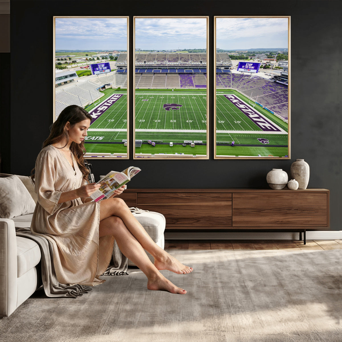 29452-MGV-CV-36X24 - KState Wildcats Football Team Print - Manhattan Bill Snyder Family Football Stadium Wall Art Canvas