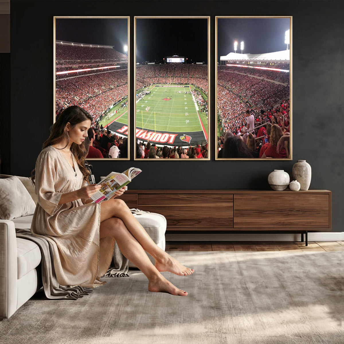 52267-MGV-CV-36X24 - University of Louisville Cardinals Football Team Print - Louisville Cardinal Stadium Wall Art Canvas