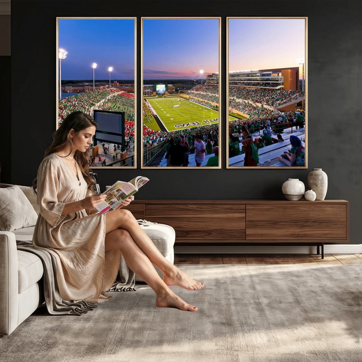 25916-MGV-CV-36X24 - University of North Texas Mean Green Football Team Print - Denton DATCU Stadium Canvas Print Wall