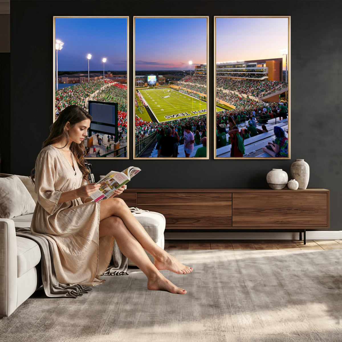 81582-MGV-CV-36X24 - University of North Texas Mean Green Football Team Print - Denton DATCU Stadium Wall Art Canvas
