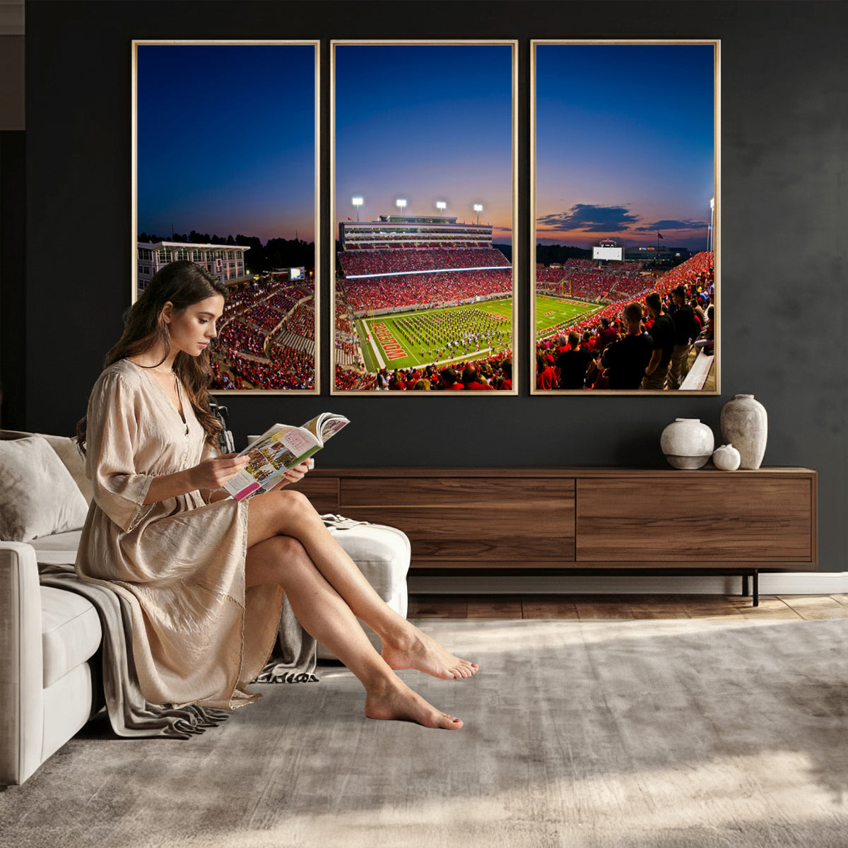 76202-MGV-CV-36X24 - Wolfpack Football Team Wall Art Print - Raleigh Carter-Finley Stadium Wall Art Canvas Print