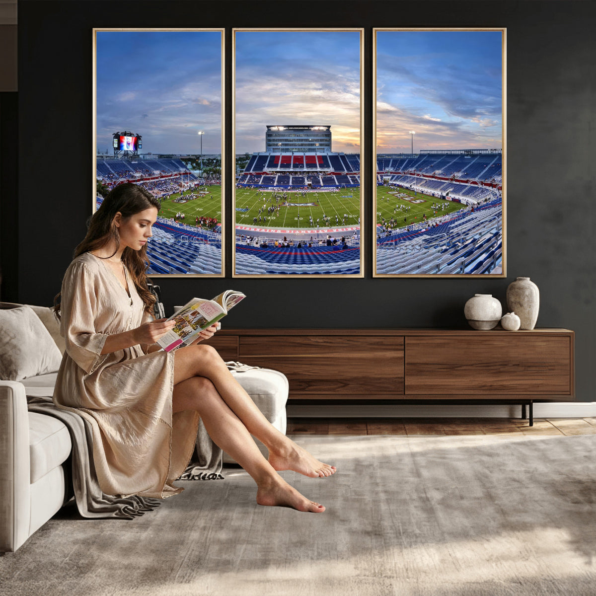 69559-MGV-CV-36X24 - Florida Atlantic University Owls Football Team Print - Boca Raton FAU Stadium Wall Art Canvas Print