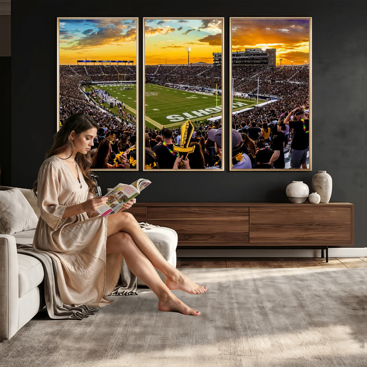 66803-MGV-CV-36X24 - UCF Knights Football Team Print - Orlando FBC Mortgage Stadium, UCF Knights Wall Art Canvas Print