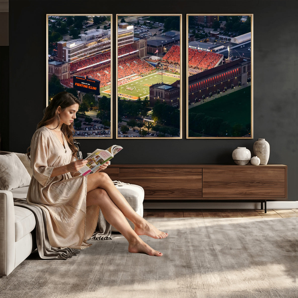 78052-MGV-CV-36X24 - University of Illinois Fighting Illini Football Team Print - Champaign Illinois Memorial Stadium