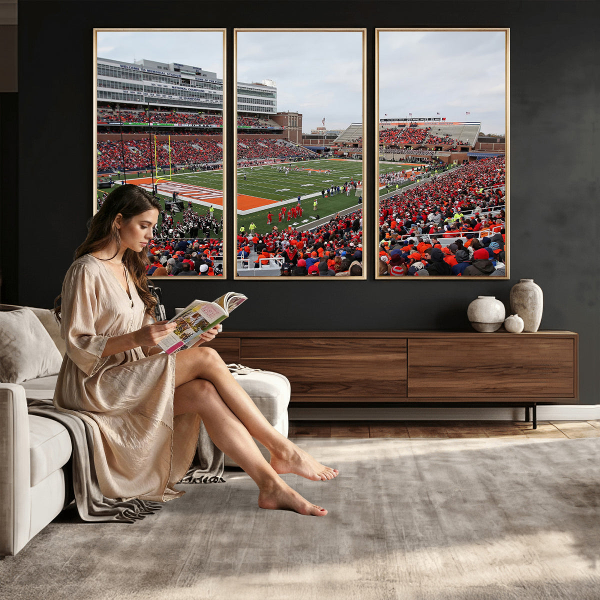 86851-MGV-CV-36X24 - University of Illinois Fighting Illini Football Team Print - Champaign Illinois Memorial Stadium