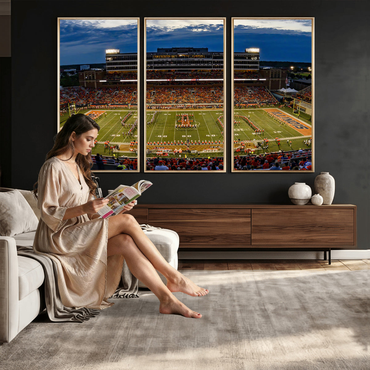 44513-MGV-CV-36X24 - University of Illinois Fighting Illini Football Team Print - Champaign Illinois Memorial Stadium