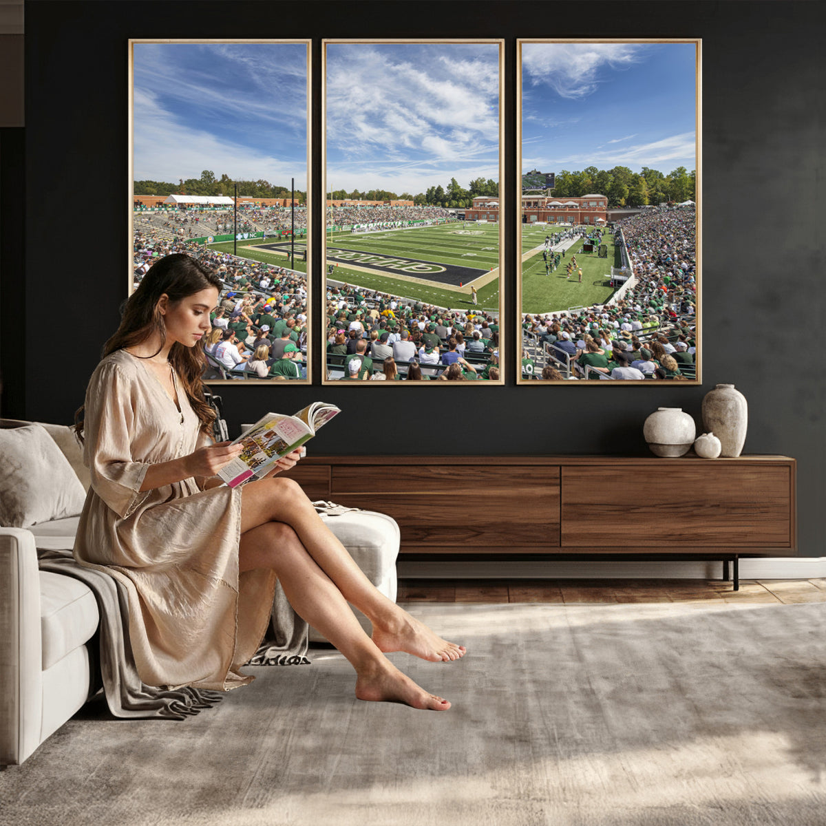 67799-MGV-CV-36X24 - University of Charlotte 49ers Football Team Print - Charlotte Jerry Richardson Stadium Canvas Print