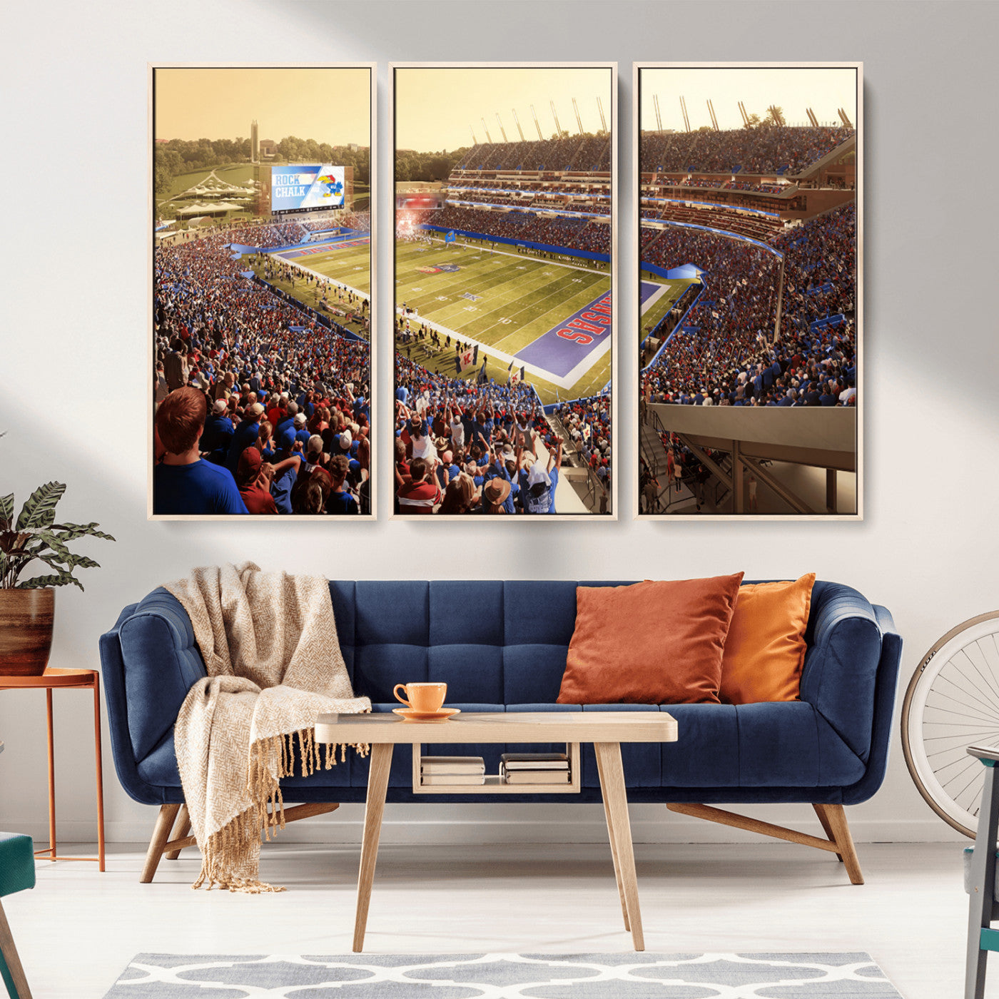 MGV-FC-48X32-3P - University of Kansas Jayhawks Football Team Print - Lawrence Kansas Memorial Stadium Wall Art Canvas