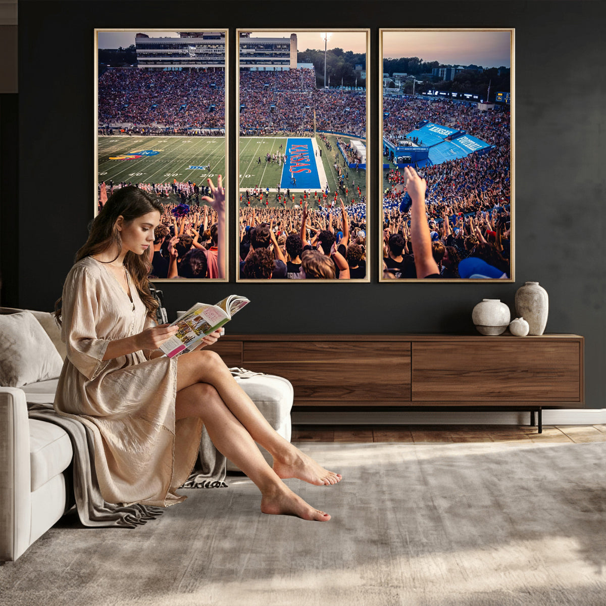 40169-MGV-CV-36X24 - University of Kansas Jayhawks Football Team Art Print - Lawrence Kansas Memorial Stadium Wall Art