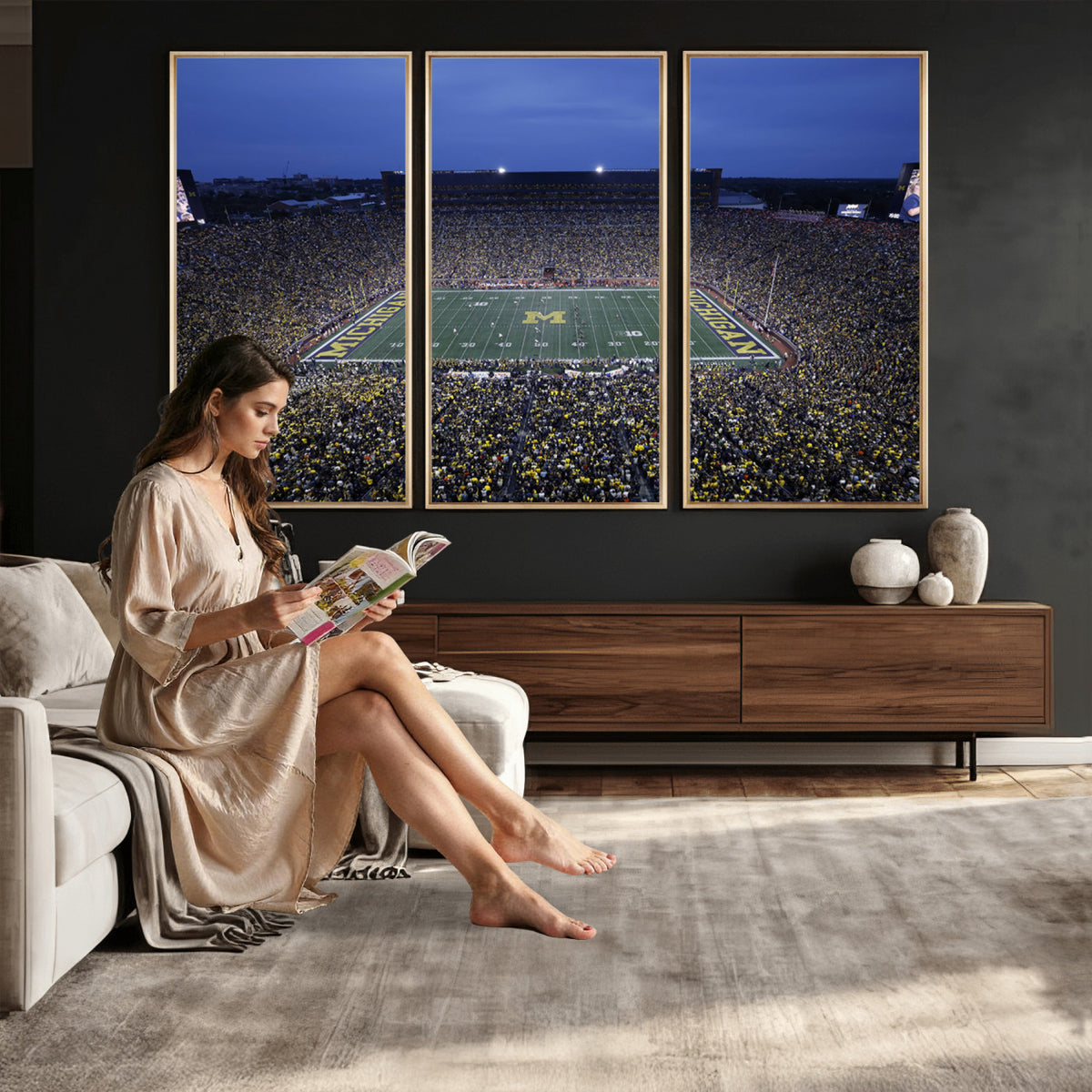 34202-MGV-CV-36X24 - University of Michigan Wolverines Football Team Print - Ann Arbor Michigan Stadium Wall Art Canvas