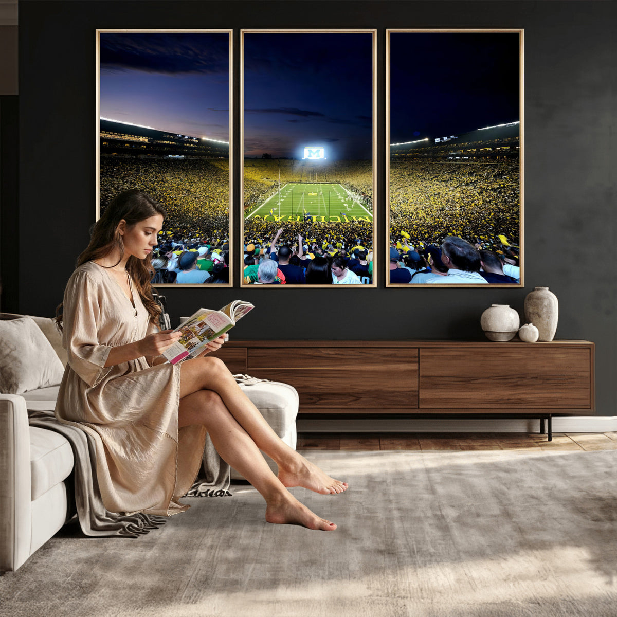 22115-MGV-CV-36X24 - University of Michigan Wolverines Football Team Print - Ann Arbor Michigan Stadium Canvas Print