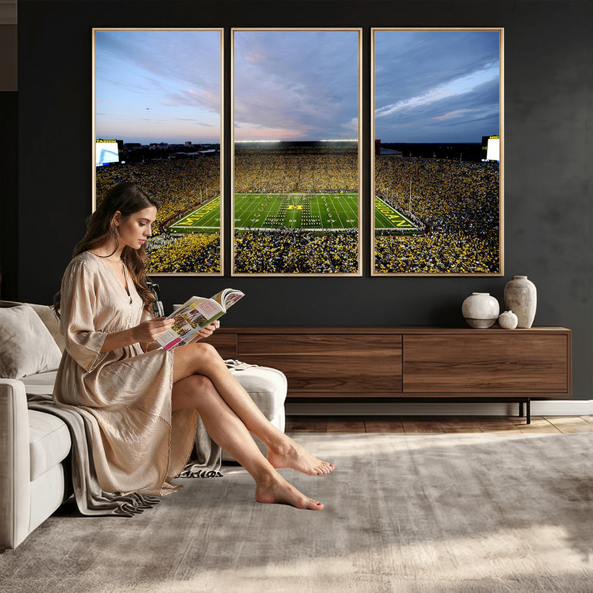 82641-MGV-CV-36X24 - University of Michigan Wolverines Football Team Print - Ann Arbor Michigan Stadium Wall Art Canvas
