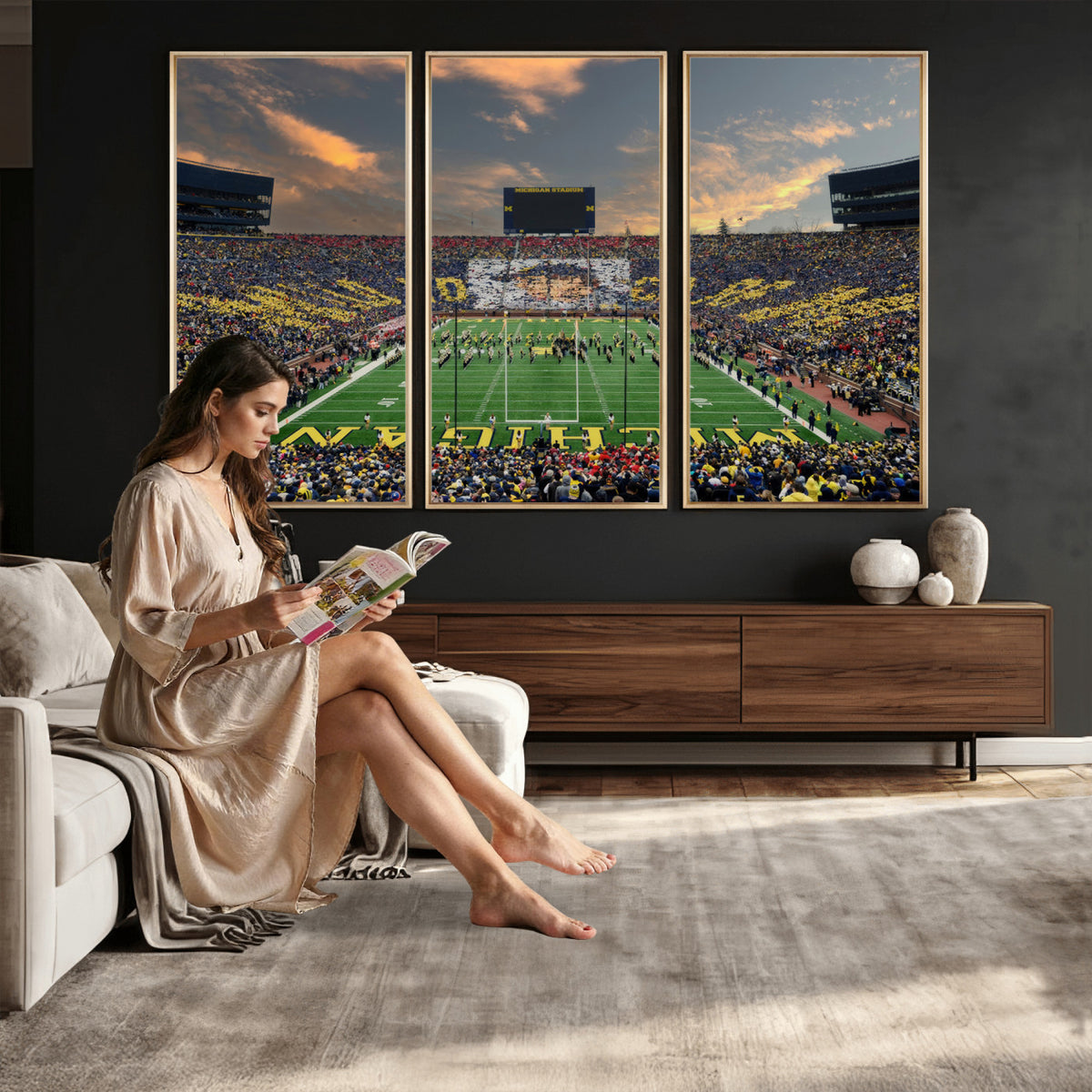 81843-MGV-CV-36X24 - University of Michigan Wolverines Print Canvas, Football Team Print - Ann Arbor Michigan Stadium
