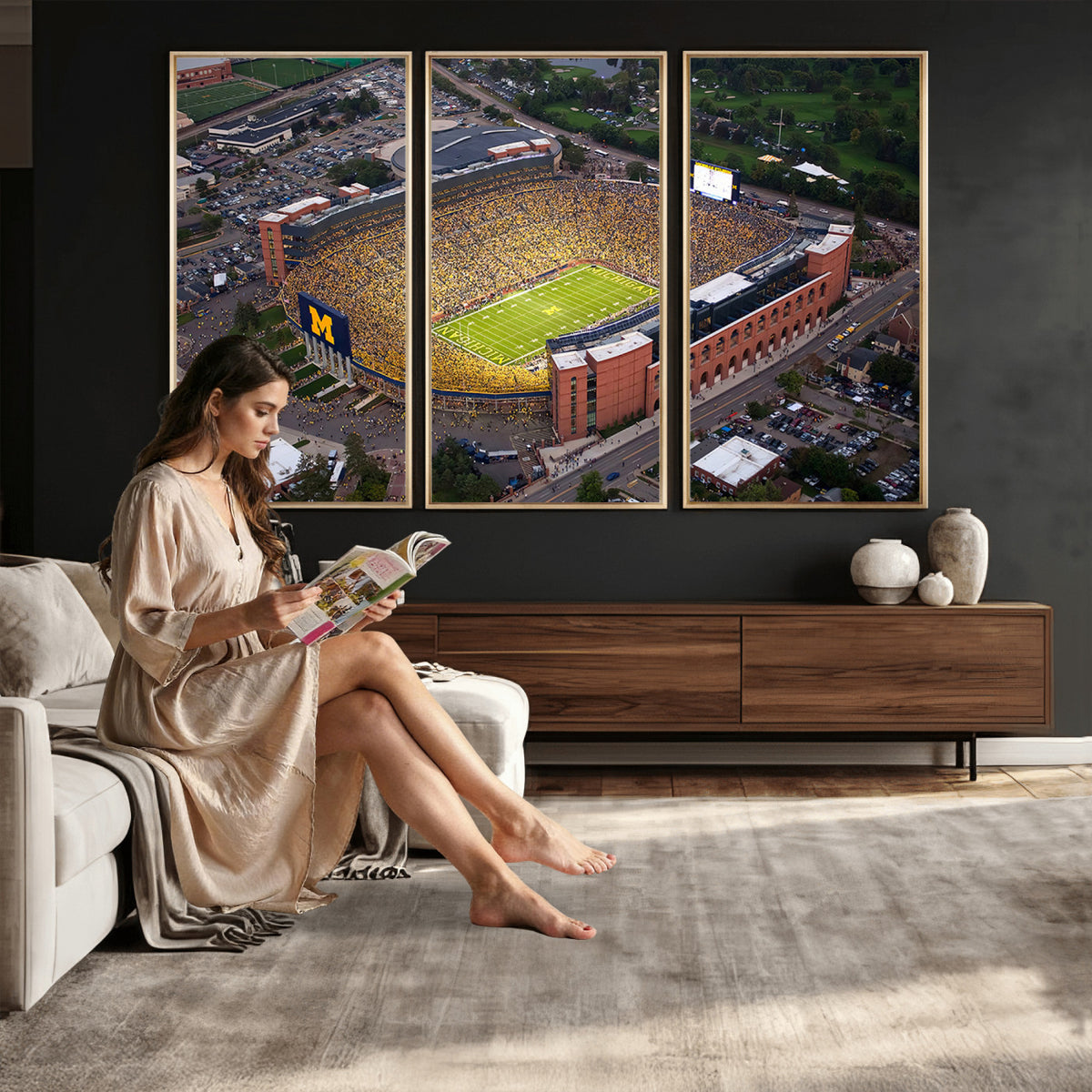 95248-PAN-FL-20X10 - University of Michigan Wolverines Football Team Print - Ann Arbor Michigan Stadium Wall Art Canvas