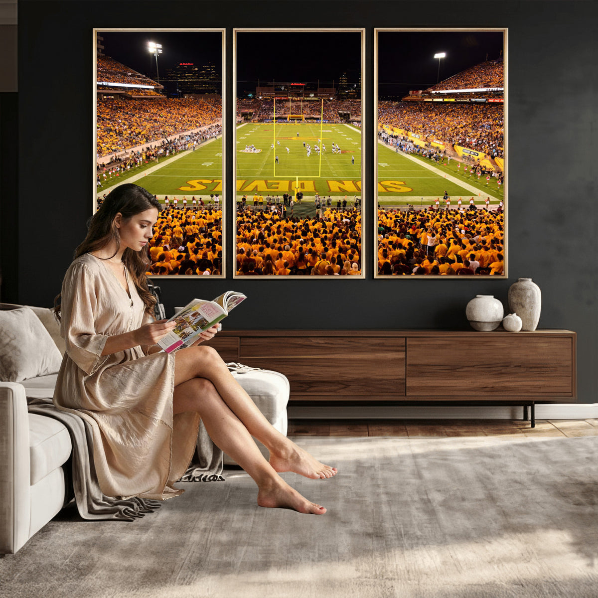 21588-MGV-CV-36X24 - ASU Sun Devils Football Team Print - Phoenix Mountain America Stadium Wall Art Canvas Print